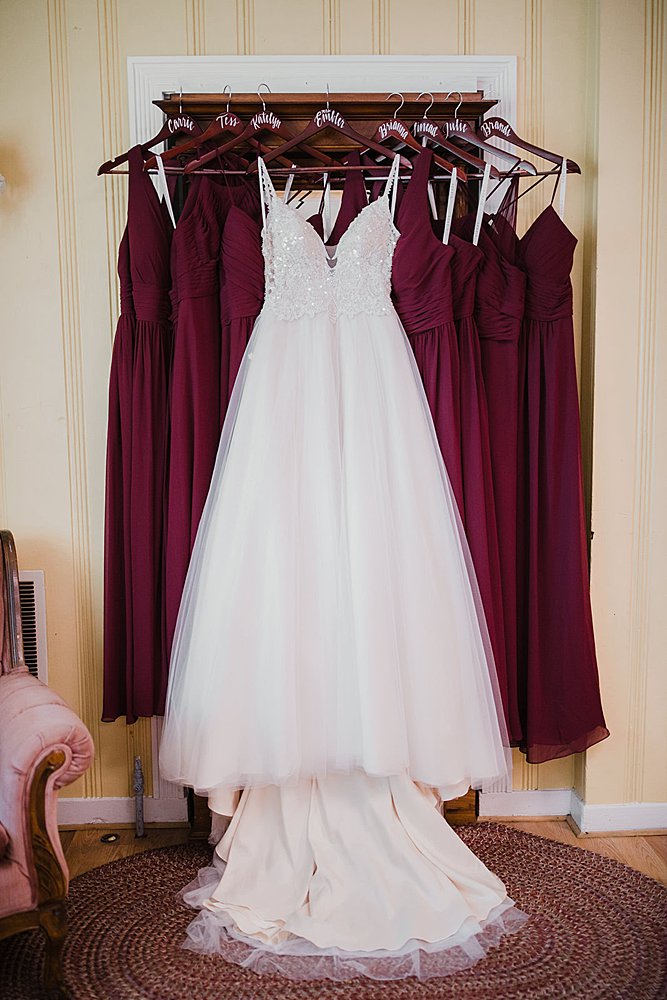 Bridal gown and bridesmaid dresses all ready at the Old Silk Mill