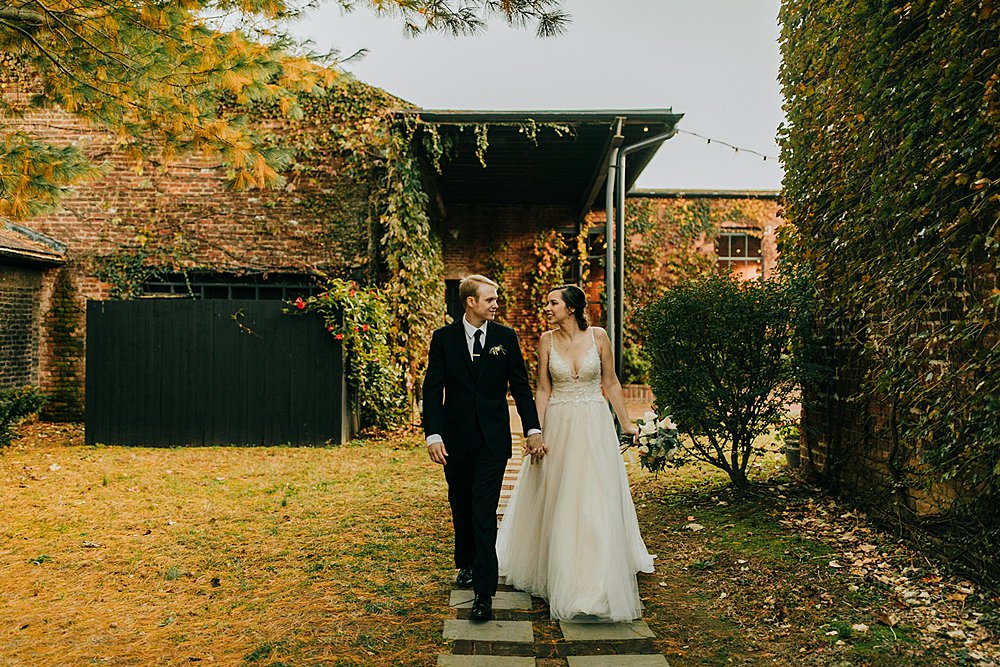 Couple portraits with amazing fall color at the Old Silk Mill