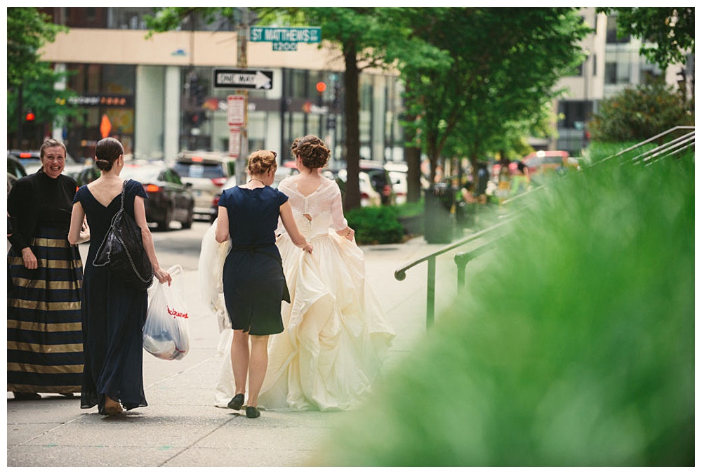 bride walking up to the church before ceremony