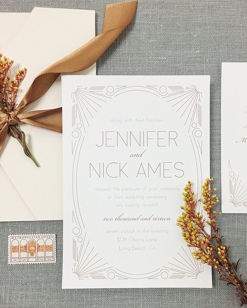 wedding invitation with silk ribbon and fall florals