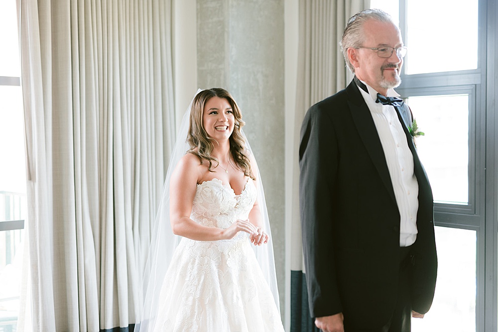 wedding morning at Thompson DC - First look with dad